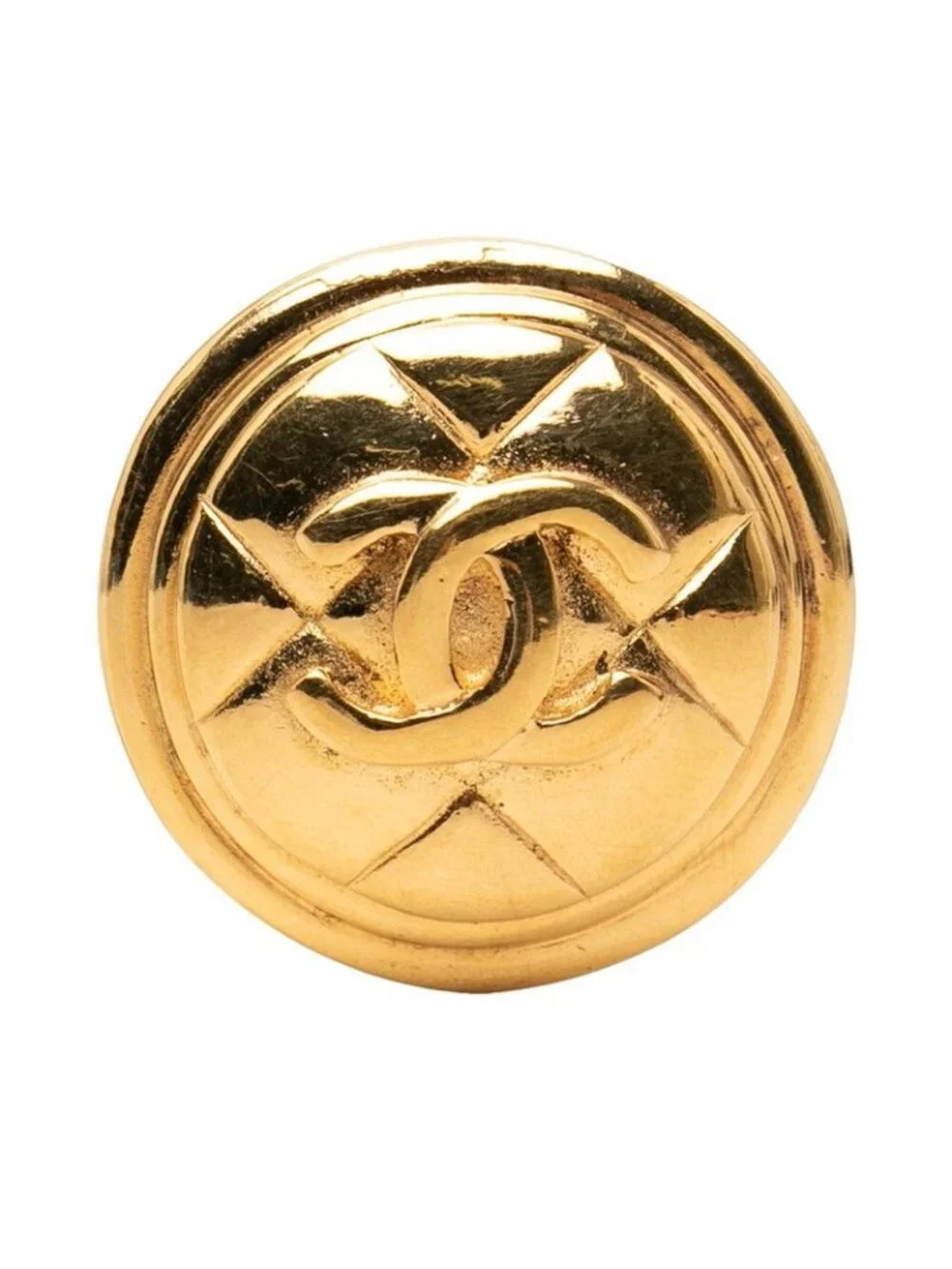 Chanel CC Logo Quilted Brooch Gold Plated